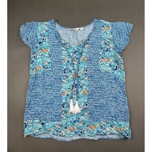Caffe Marrakesh Top Blue Floral Women's Size M